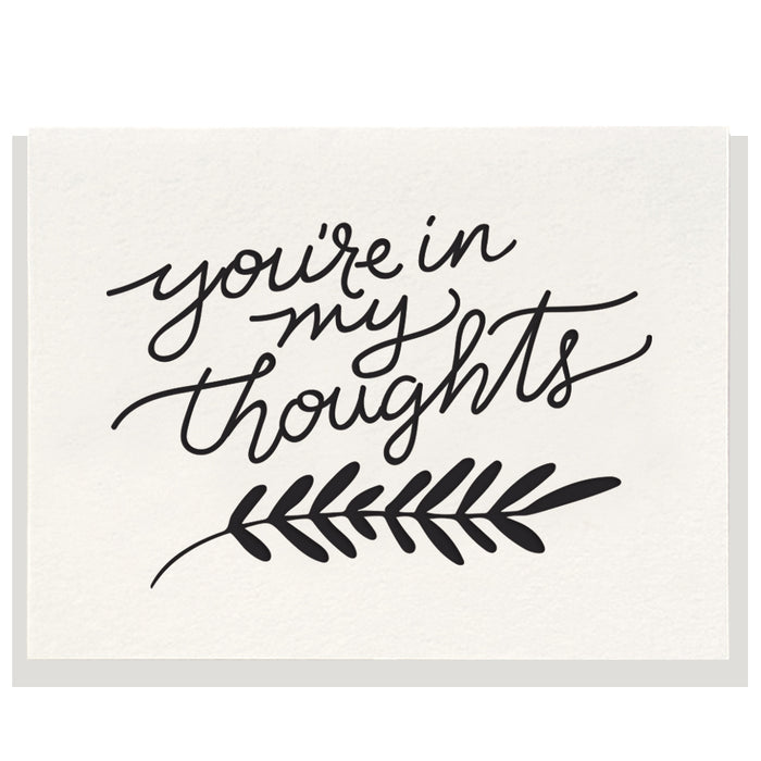 white card that reads "you're in my thoughts"
