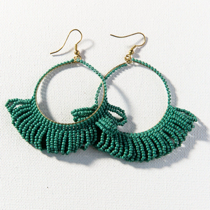 Teal Fringe Hoop Earrings