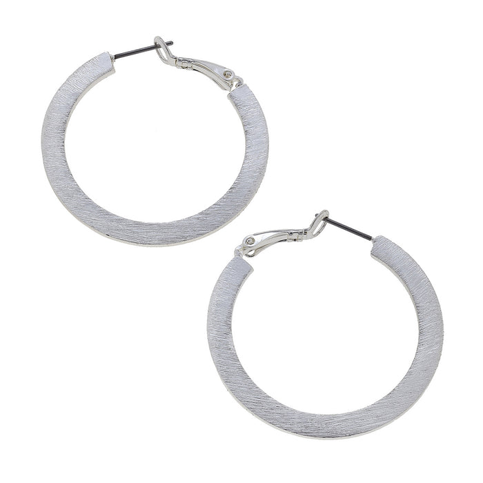 Hannah Textured Hoop Earrings In Worn Silver
