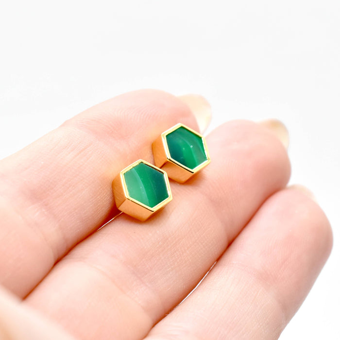 Emerald Hexagon Clay Studs
