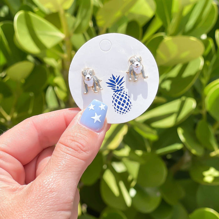 Gray Pitbull Enamel Stud Earrings