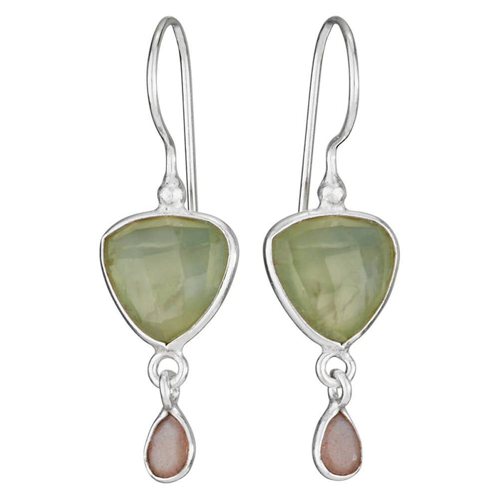 Green Gum Drop Prehnite/Peach Moon Sterling Silver Earring