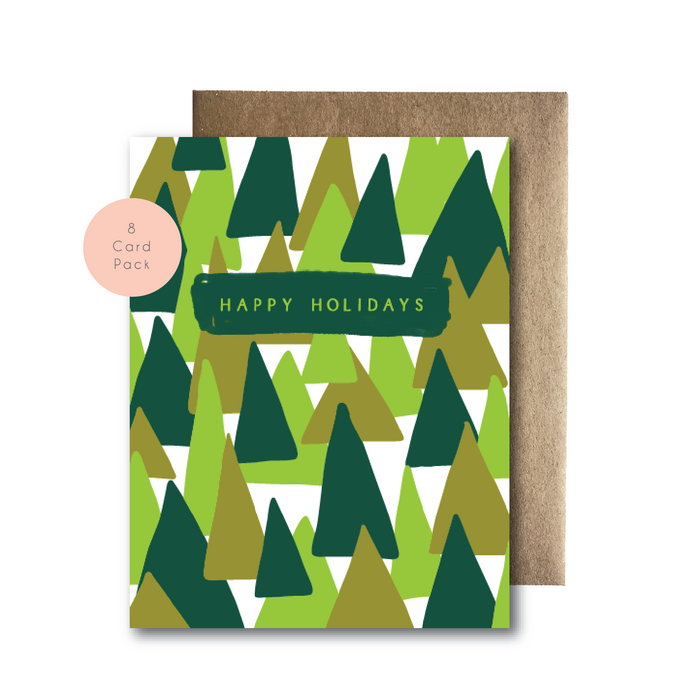 Happy Holidays Triangle Trees Card Set