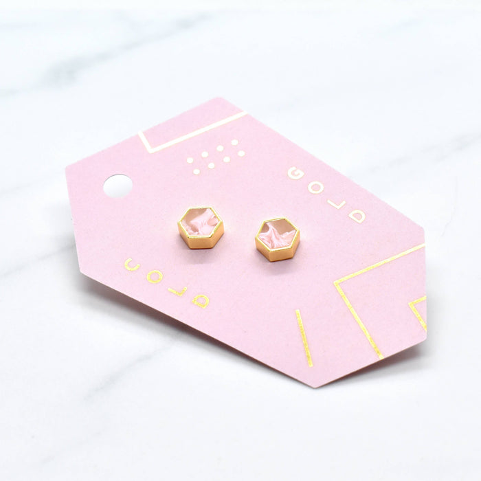 Rose Quartz Hexagon Stud Earrings