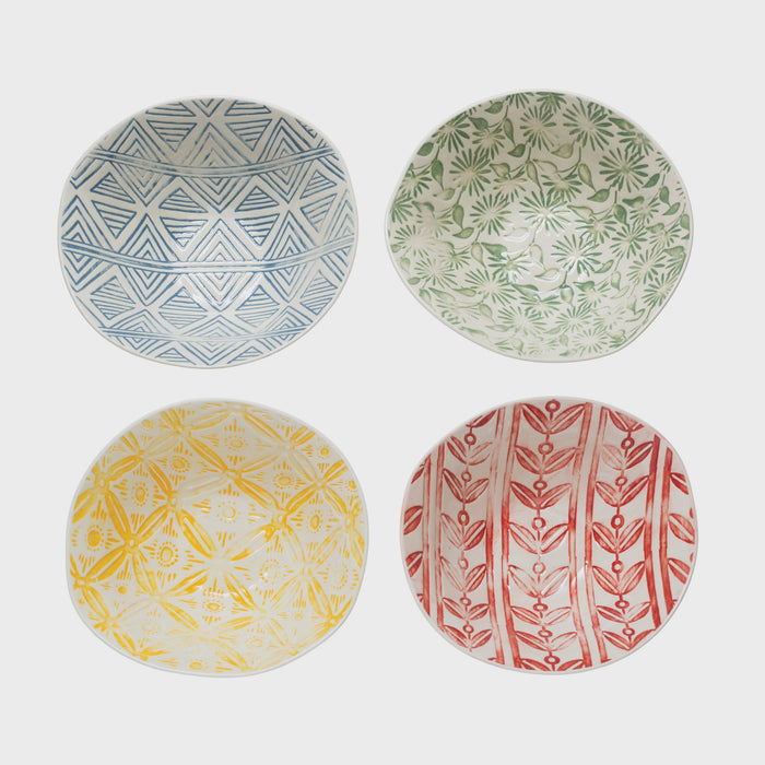 Hand-Painted Debossed Stoneware Bowl