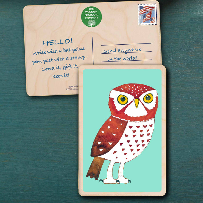 Little Owl Wooden Postcard