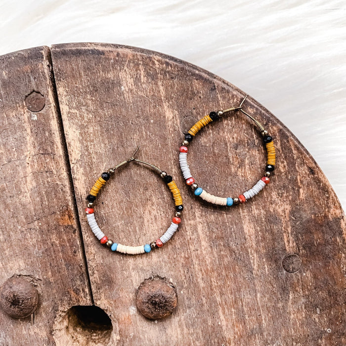 Multi  Colored Beaded Hoop Earrings - Small