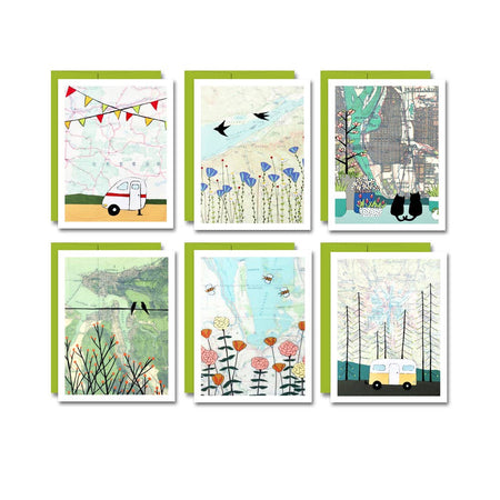 Set of 6 cards on a white background