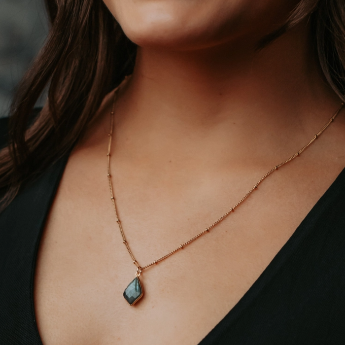 Gold Necklace With Stone Drop