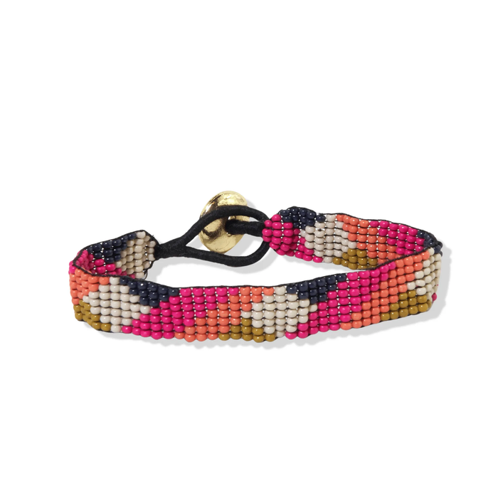 Hot Pink Coral Navy Citron Angle Petite Seed Bead Bracelet