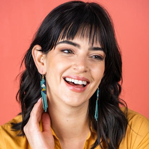 Teal, Navy + Citron Petite Fringe Seed Bead Earrings