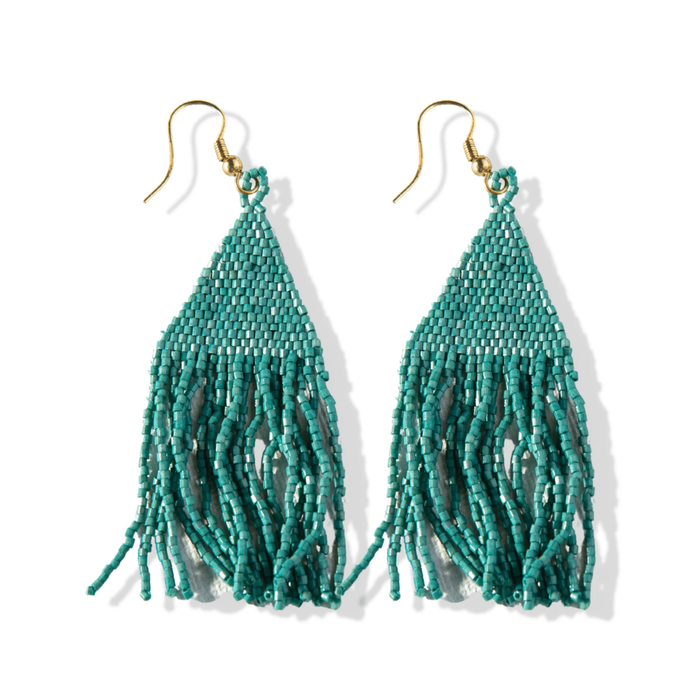 Lexie Solid Beaded Fringe Earrings Teal