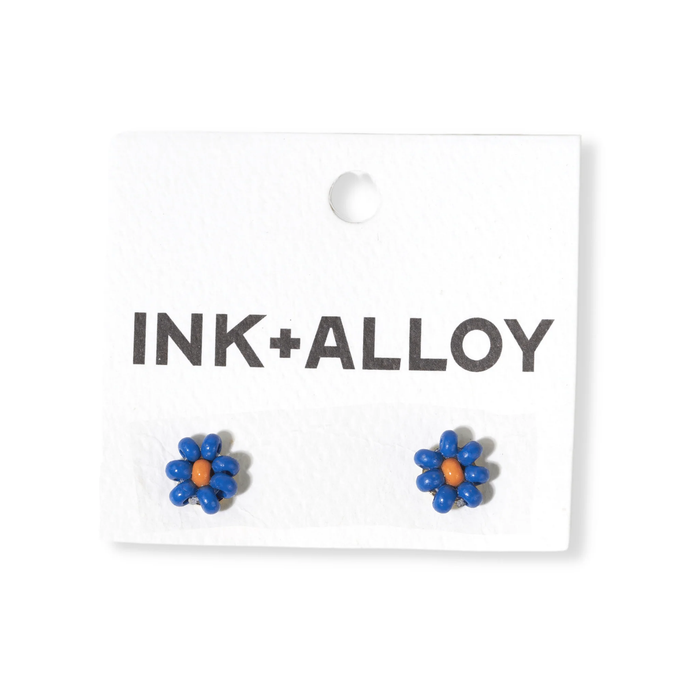 Tina Petite Blue and Orange Flower Earrings