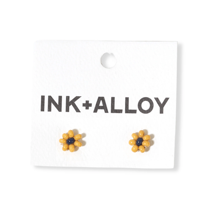 Tina Yellow and Navy Petite Flower Earrings