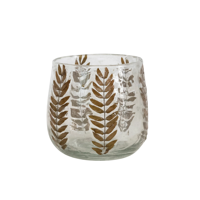 Hand Blown Glass Votive w/natural botanical