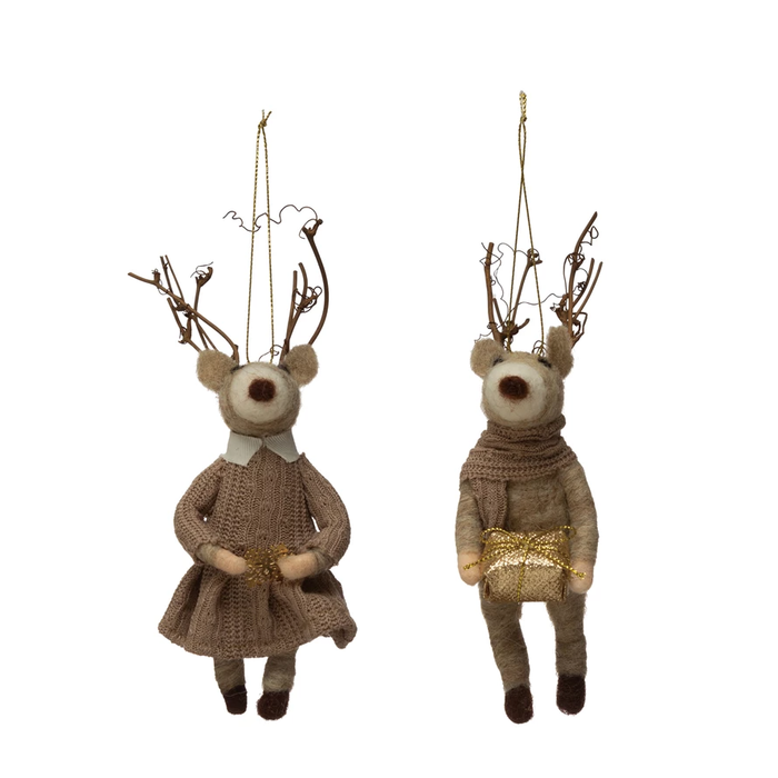 Wool Felt Deer in Outfit Ornament