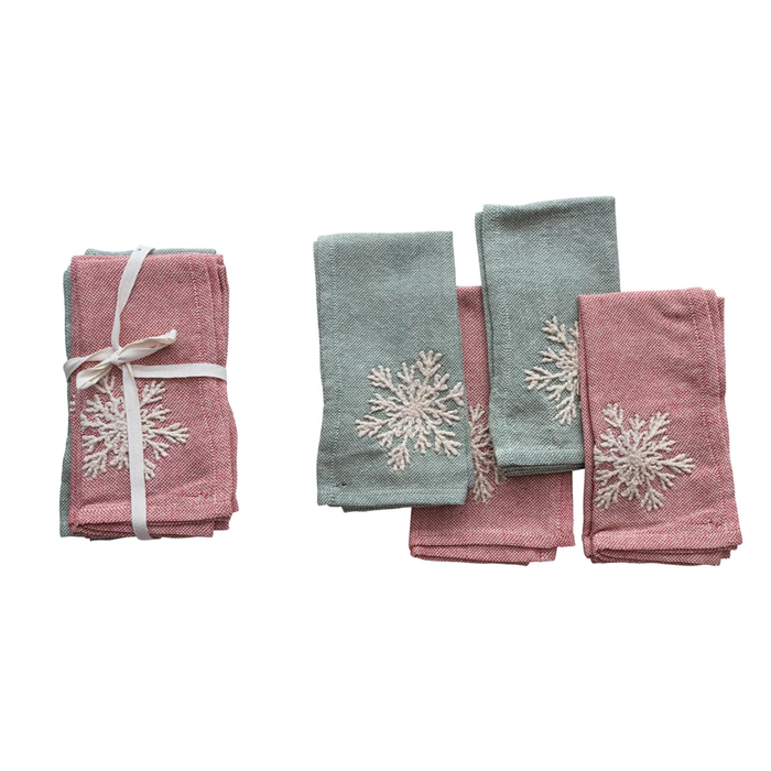 Set of 4 Square Cotton napkins with Snowflake