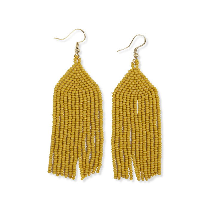 Michele Solid Beaded Fringe Earrings Yellow